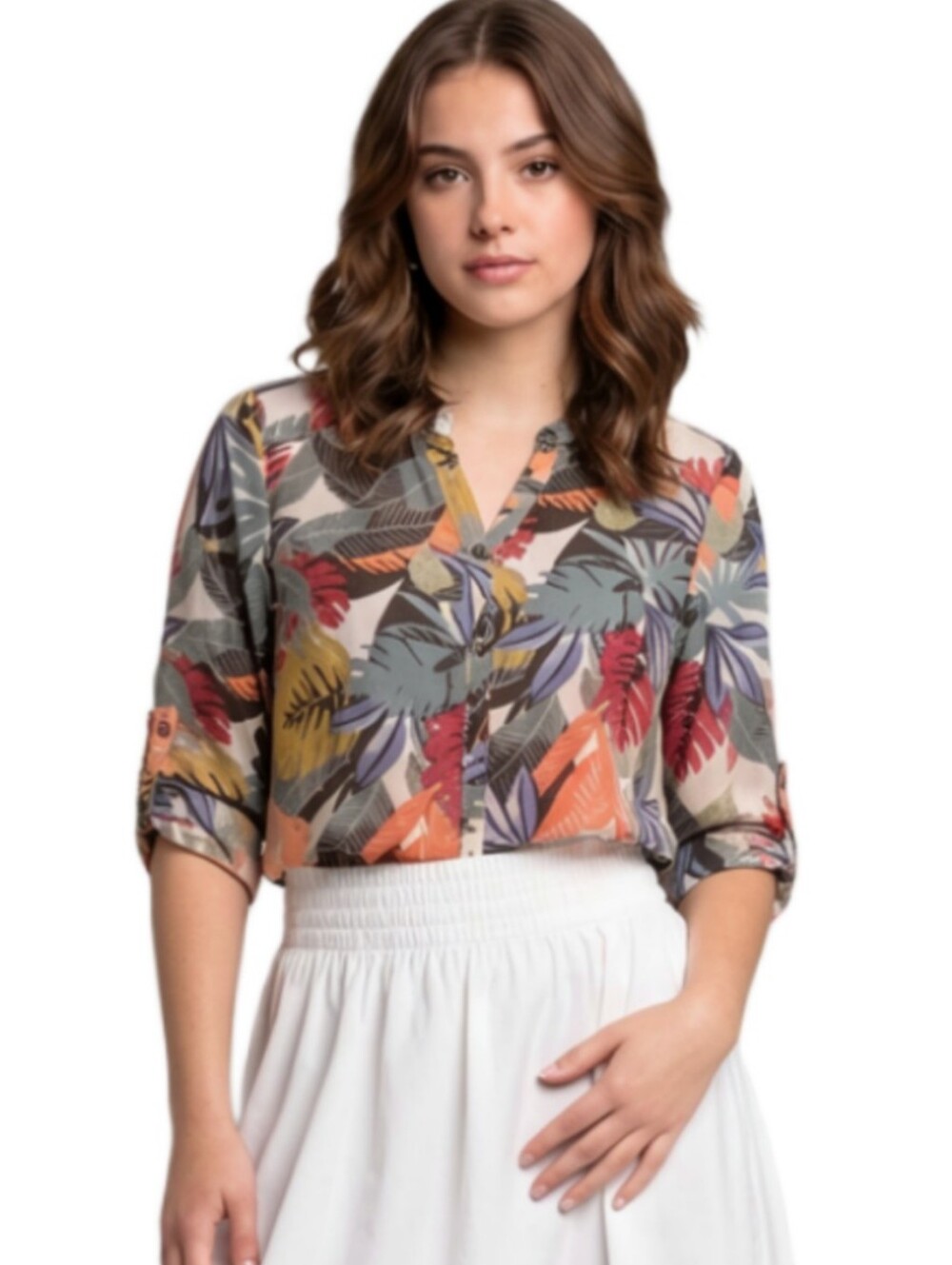 Spence Tropical Button Down Blouse
